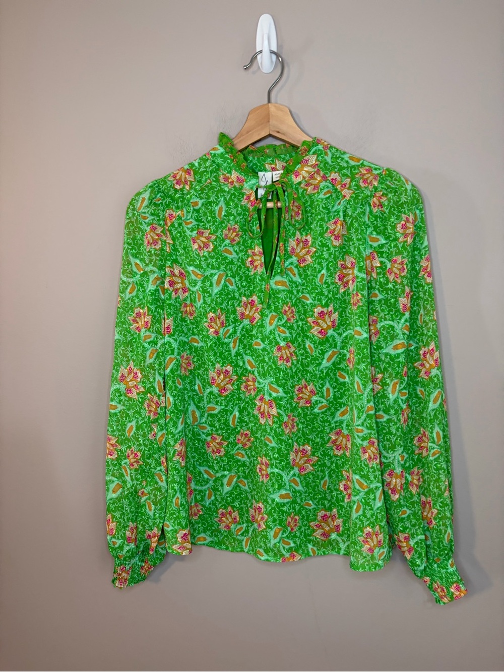 Joie Green Floral Tie-Neck Blouse